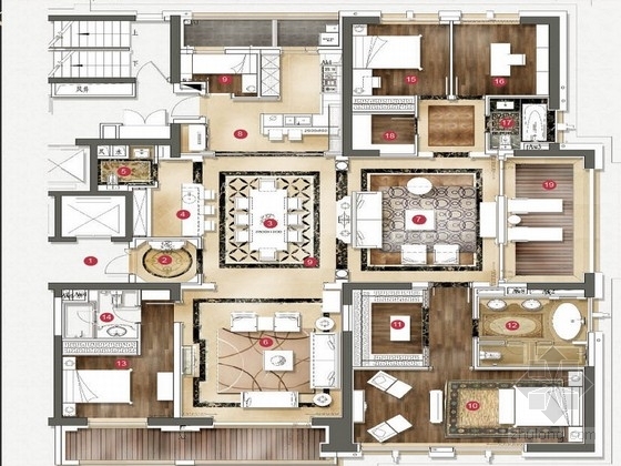 简欧室内效果图模型资料下载-[上海]时尚简欧4居室室内全套概念文本效果图