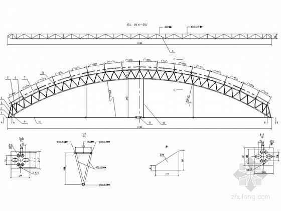 钢结构拱形屋架图资料下载-18米三连跨钢结构拱棚结构图