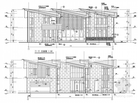 [武汉]二层框架住宅楼结构施工图(含建施)-立面图 