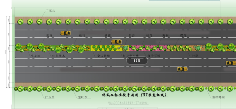 [安徽]淮南市街道景观绿化方案（现代，绿化） C-3 标准段 平面图