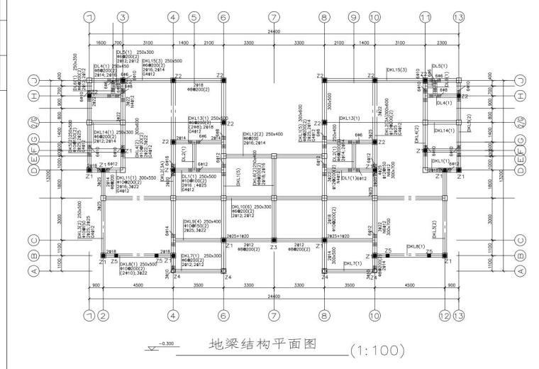 3层农村自建房别墅设计图纸带阁楼和车库（包含CAD+效果图）-地梁结构平面图