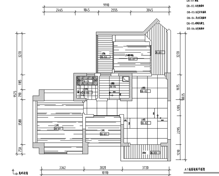 87平米润和园二居室样板间设计施工图（附效果图）-地面铺贴平面图