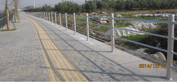 道路、桥梁工程创宁波市“甬江建设杯”优质工程汇报资料-道路栏杆线形直顺美观，油漆均匀，无色差。