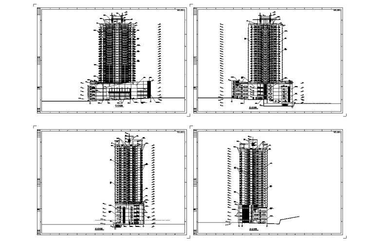 3套高层商住综合楼建筑设计施工图CAD-高层商住大厦建筑立面图3