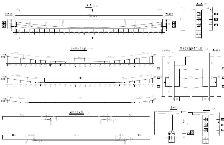 桥梁方案设计图集资料1109页PDF（常规桥，等高变高箱梁，构件）-连续T梁预应力钢束图