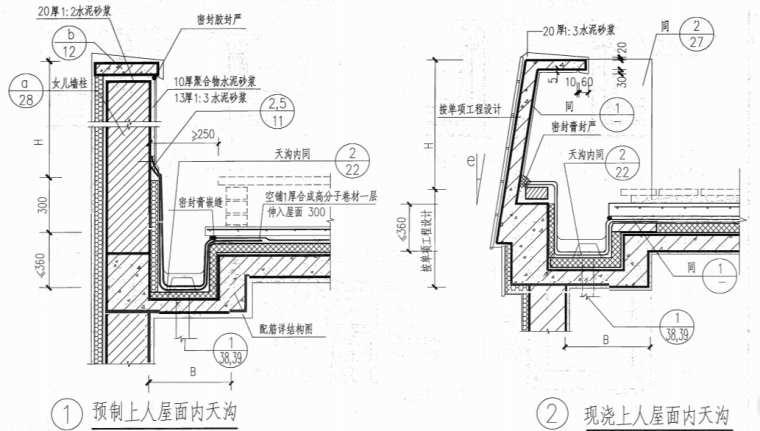 11ZJ201平屋面-4刚性防水上人屋面内天沟