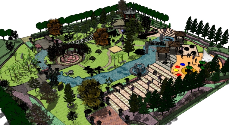 乡村景观设计su模型资料下载-完整的公园景观设计SU模型