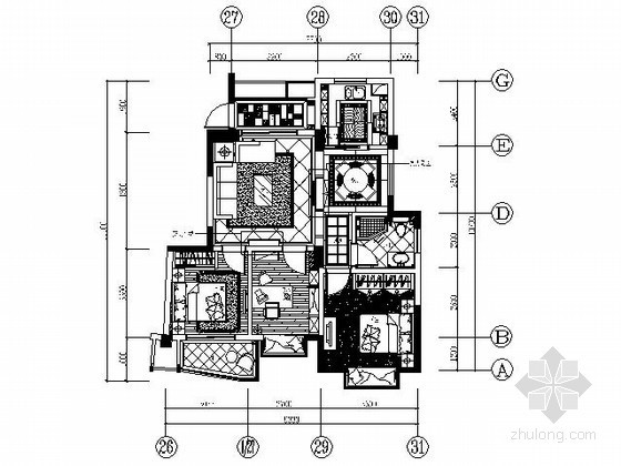 广州三室两厅装修资料下载-[广州]三室两厅西式样板房施工图（含物料表）