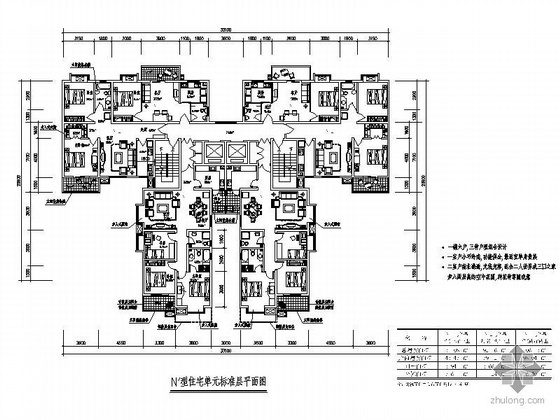 塔式户型CAD资料下载-54套一梯六塔式住宅户型平面图