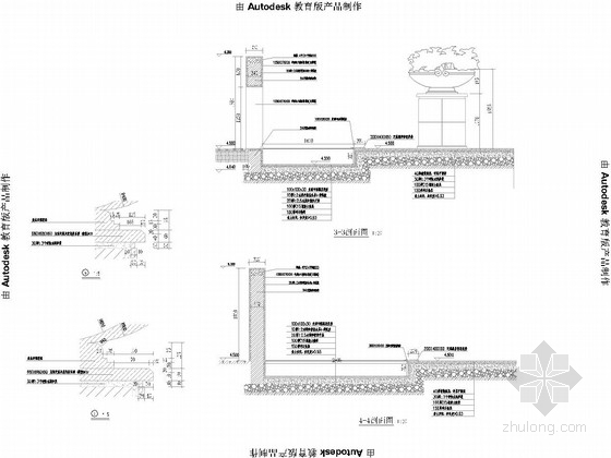 [浙江]工业基地道路工程施工图60张（含景观绿化排水）-景墙横剖面图,花钵详图 
