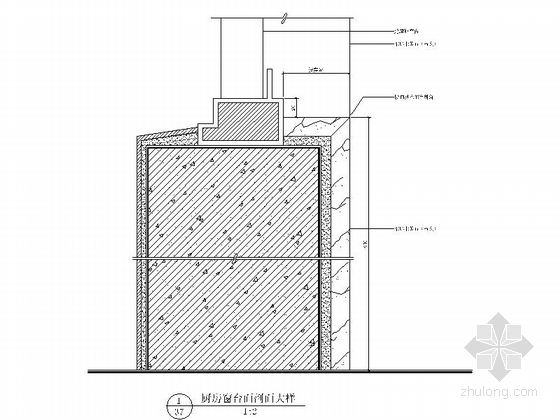 [浙江]豪华舒适两层别墅室内设计CAD施工图厨房窗台面剖面大样图
