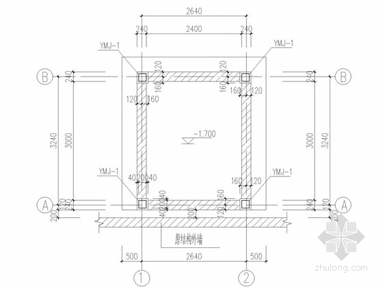钢框架电梯井道结构施工图-预埋件布置平面图 