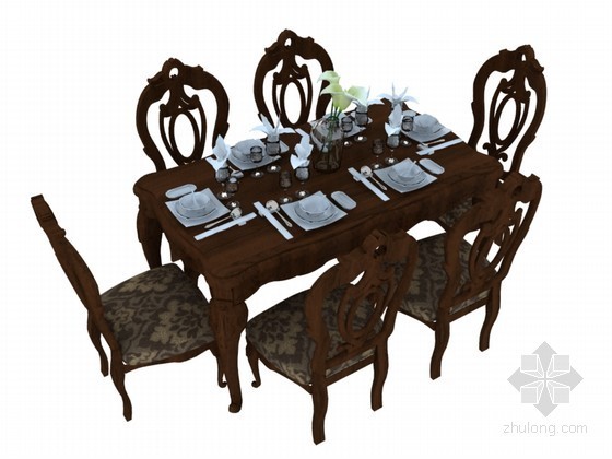 欧式餐桌模型下载资料下载-欧式时尚餐桌3D模型下载