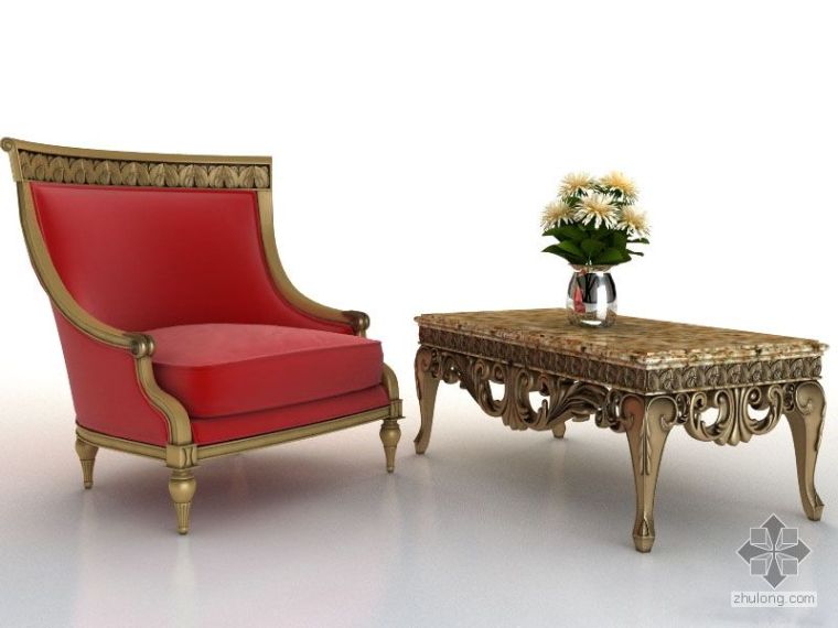 欧式单人沙发3D模型资料下载-欧式单人沙发及茶几