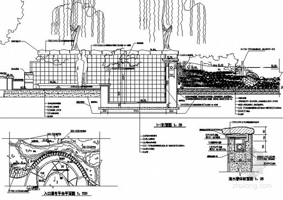景观平台详图资料下载-入口瀑布平台施工详图