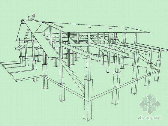 坡顶建筑结构SketchUp模型- 