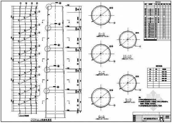 钢筋混凝土烟囱施工图纸资料下载-某70米上口直径5.5米钢筋混凝土烟囱结构施工图