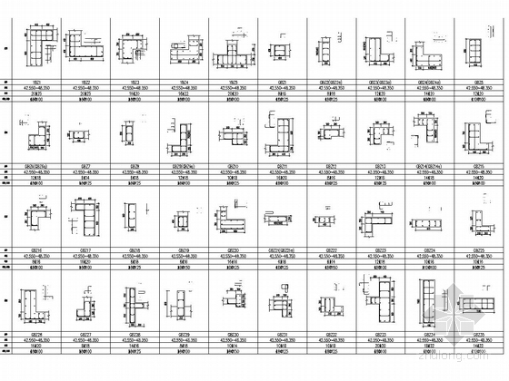 [四川]地上39层剪力墙结构超高层商住楼结构施工图（地下三层）-42.550~48.350标高墙大样图
