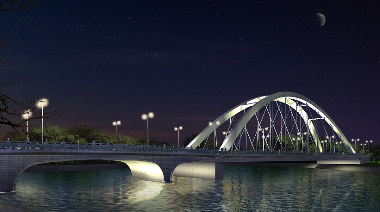 跨河桥方案设计（文本+效果图+CAD）-方案图夜景