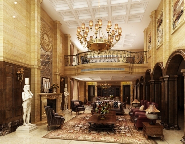 鄂尔多斯两层欧式古典豪宅施工图（含效果图）-客厅效果图