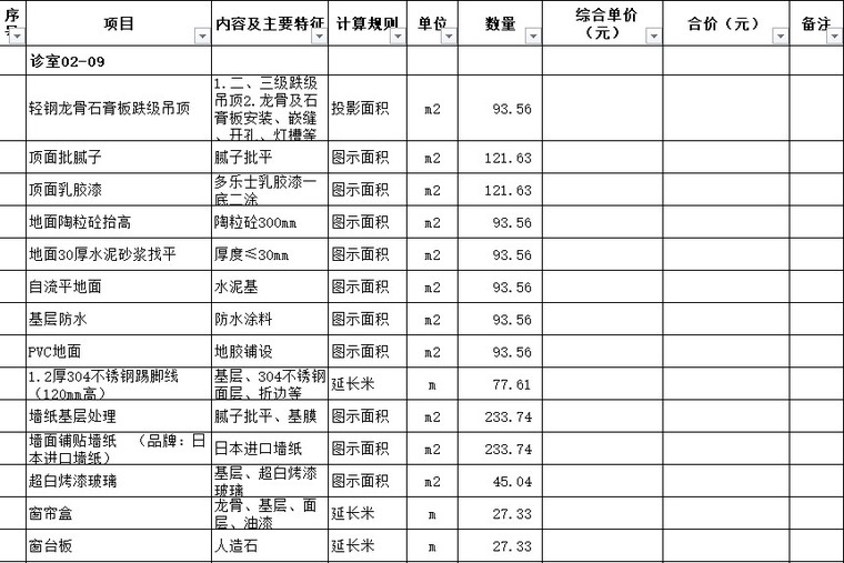 医院装修工程量清单-1、诊室02-09