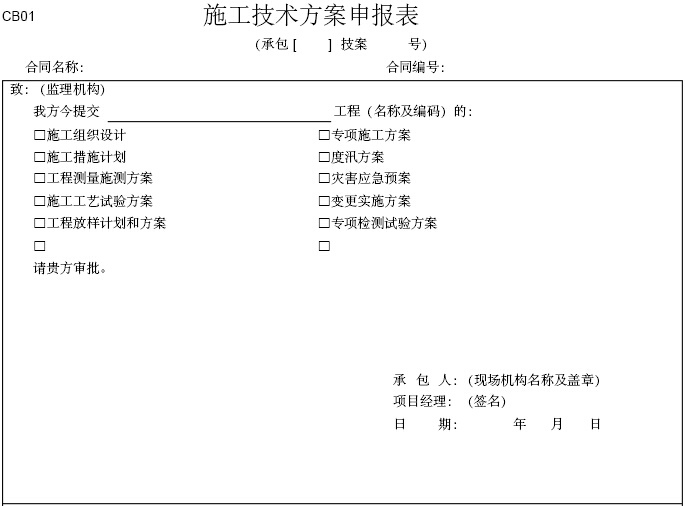 施工监理常用表格大全（共104个）-施工技术方案申报表