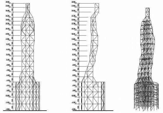 钢构骨架、混凝土框架结构观音像施工图-立面图 