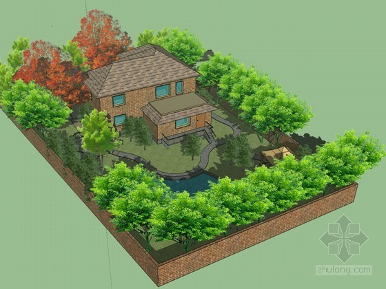 庭园景观施工大全资料下载-庭园住宅景观SketchUp模型下载