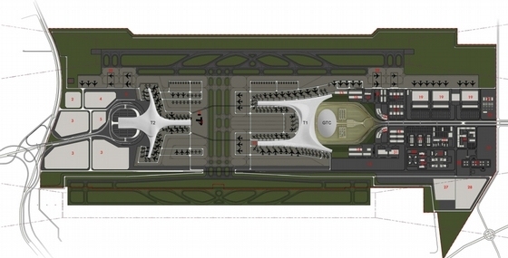 [新疆]大型现代风格国际机场设计方案文本（双语文本）-大型现代风格国际机场设计总平面图