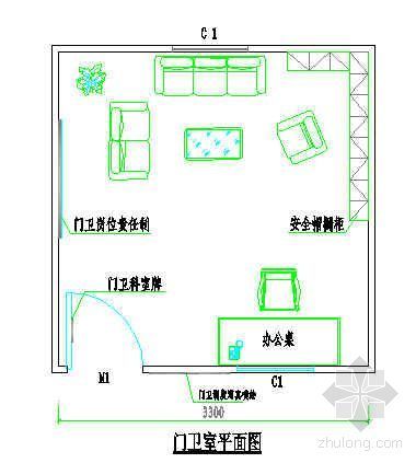 施工区大门立面图资料下载-建筑工程施工现场门卫室平面及立面图