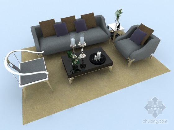 室内家具沙发资料下载-室内沙发组合3D模型下载