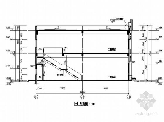 [内蒙古]两层框架涂料外墙大型商场建筑施工图-两层框架涂料外墙大型商场建筑剖面图 