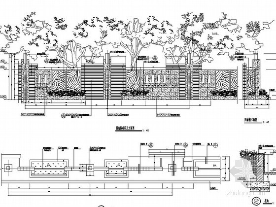 铁艺花拱门施工图资料下载-小区铁艺造型围墙施工图