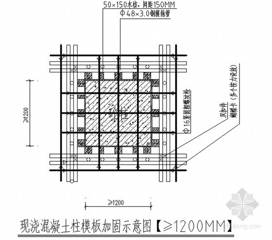 [珠海]超高层大厦模板专项施工方案100余页（壳箱式模板盒）-现浇混凝土柱模板加固示意图 