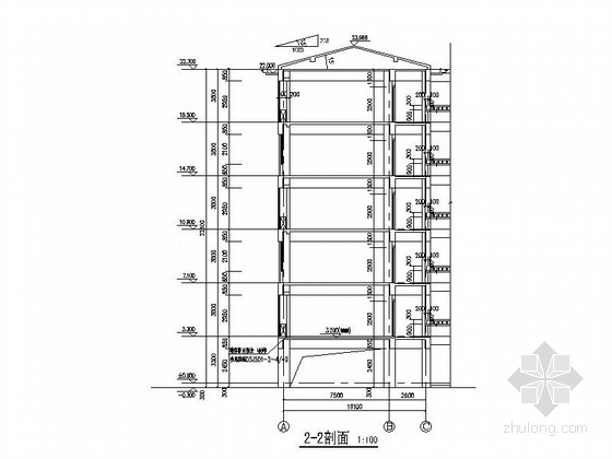 [江苏]六层框架结构瓦屋面县级中学教学综合楼建筑施工图-六层框架结构瓦屋面县级中学教学综合楼建筑剖面图 