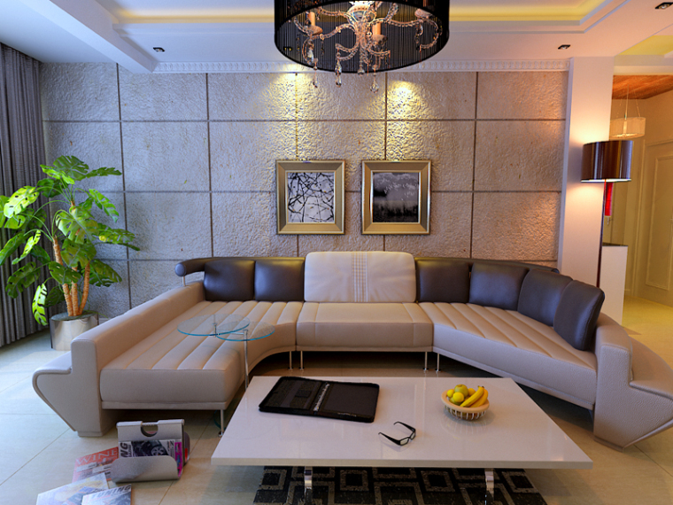 时尚客厅沙发资料下载-清新时尚客厅3D模型下载
