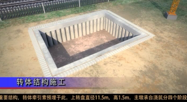 [北京]跨54m+54m变高单箱三室箱梁转体钢构桥三维动画9分钟-承台浇筑