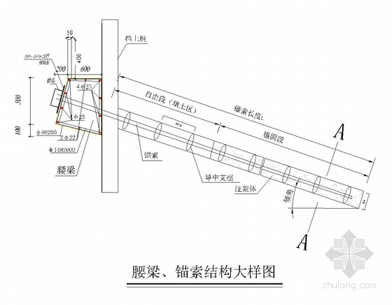 [湖南]13米高土质边坡挖孔桩锚索支护施工图（附计算书）-腰梁、锚索结构大样图