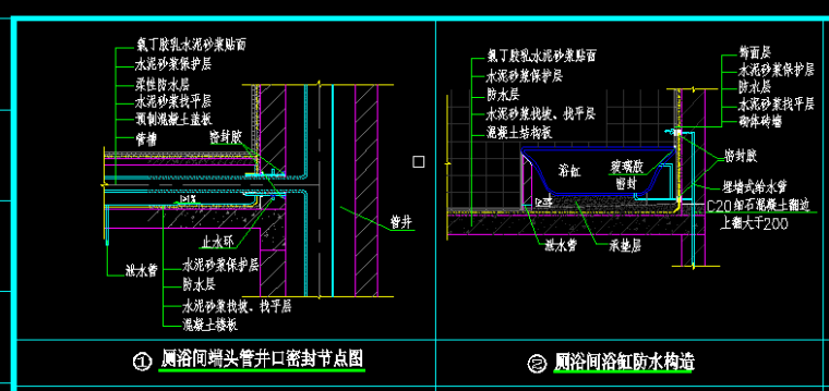 厨、浴、厕、外墙防水设计说明大样图-333