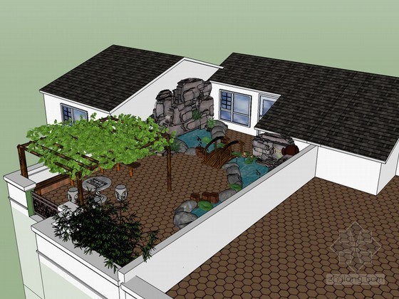 屋顶花园图片欣赏资料下载-屋顶花园SketchUp模型下载