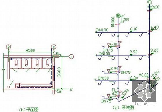 建筑给排水设备安装工程施工图预算编制实例解析（103页 图文并茂）-某工程排水工程图