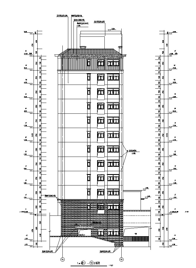 [深圳]高层倾斜地面住宅及配套公建建筑施工图（含多栋及地下室）-高层倾斜地面住宅及配套公建建筑立面图