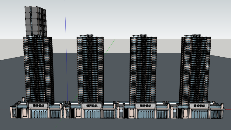 高层建筑小区鸟瞰3D模型资料下载-联排小区建筑单体模型设计