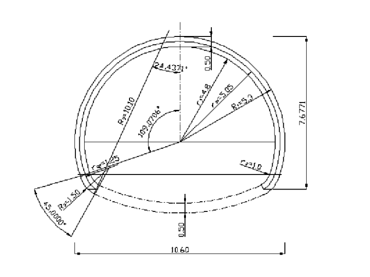 衬砌结构断面CAD资料下载-隧道设计衬砌计算范例(结构力学方法)