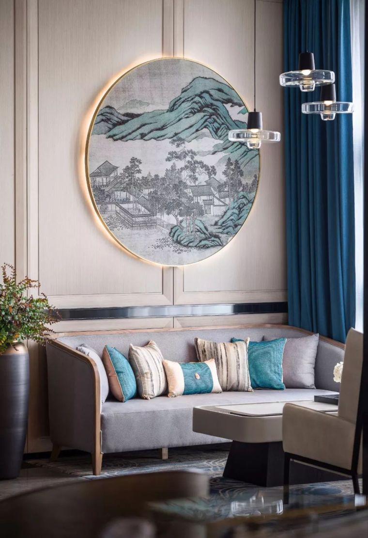 新中式沙发背景墙设计，美得像幅画！_21