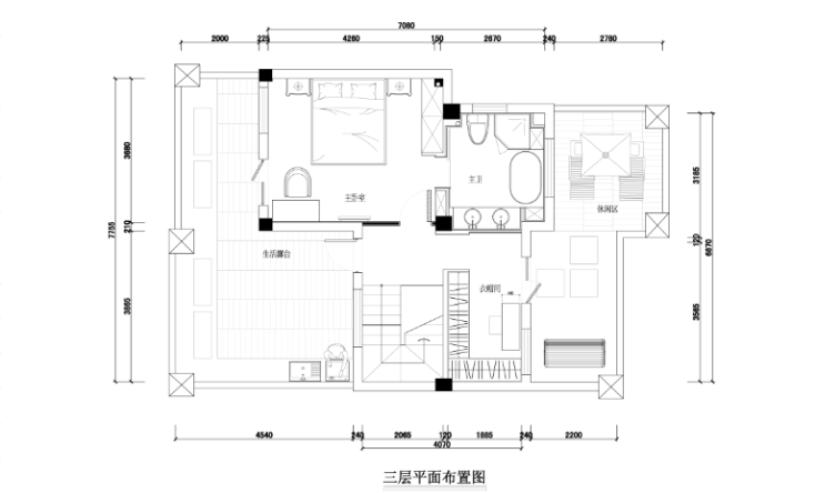 公园道一号别墅装修设计施工图及效果图-三层平面布置图