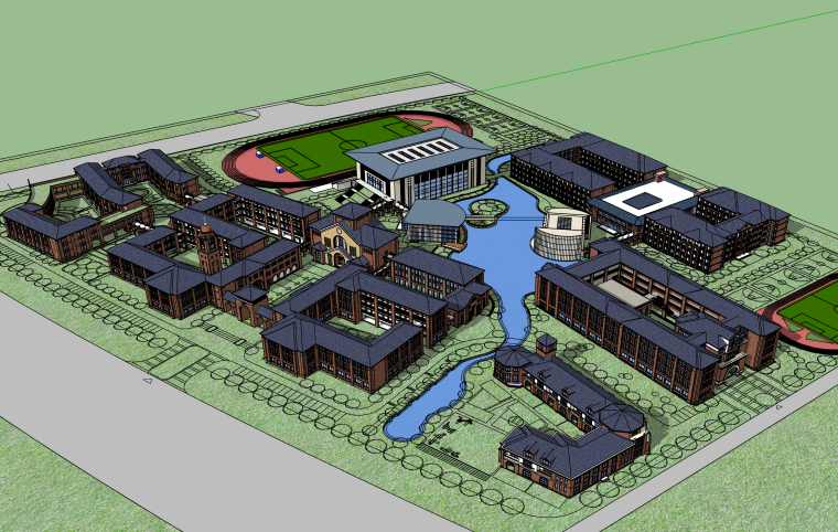 高新区建筑3D模型下载资料下载-江苏欧式风格国际学校建筑SU模型