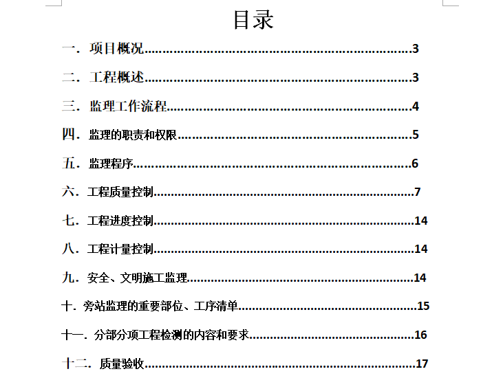 [房建]成都某房建项目绿化工程监理实施细则（共18页）-目录