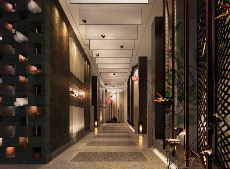 [广东]荷不语私人餐厅室内设计方案-二楼走道效果图