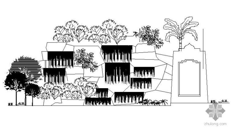 景观休息亭立面图资料下载-假山叠水景观立面图